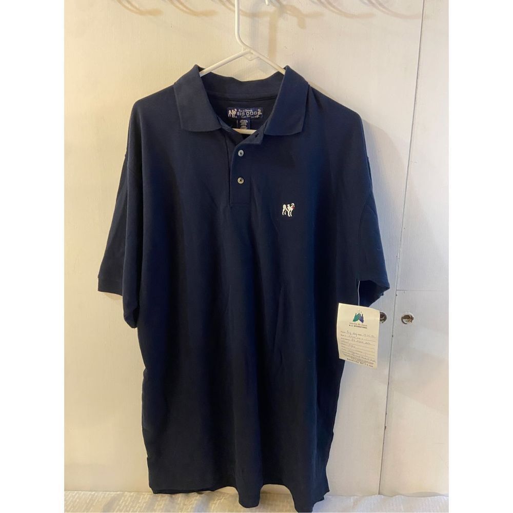 New Big Dogs vintage polo shirt navy Blue‎ large #64776